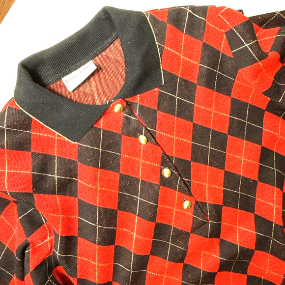 Women’s Vintage Plaid Argyle Sweater Red Black Size M Made in USA Christmas EUC - Picture 10 of 10